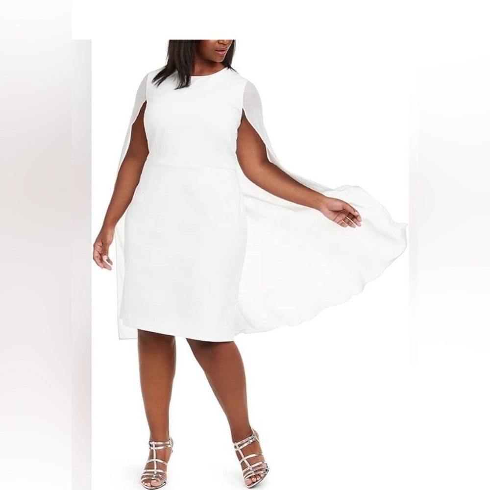 Calvin Klein White Cape Sheath Dress